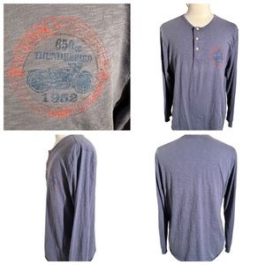 Lucky Brand Mens Long Sleeve Henley Shirt Light Blue Thunderbird Triumph Logo XL